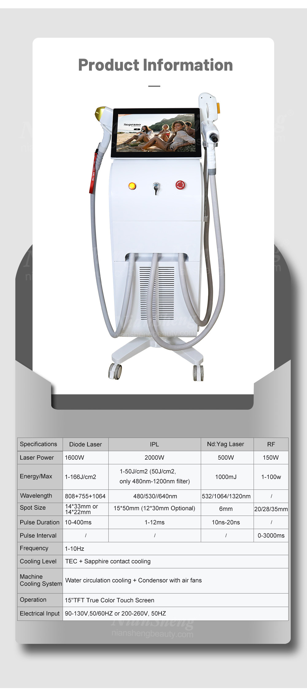 Diode+IPL+ND:Yag+RF