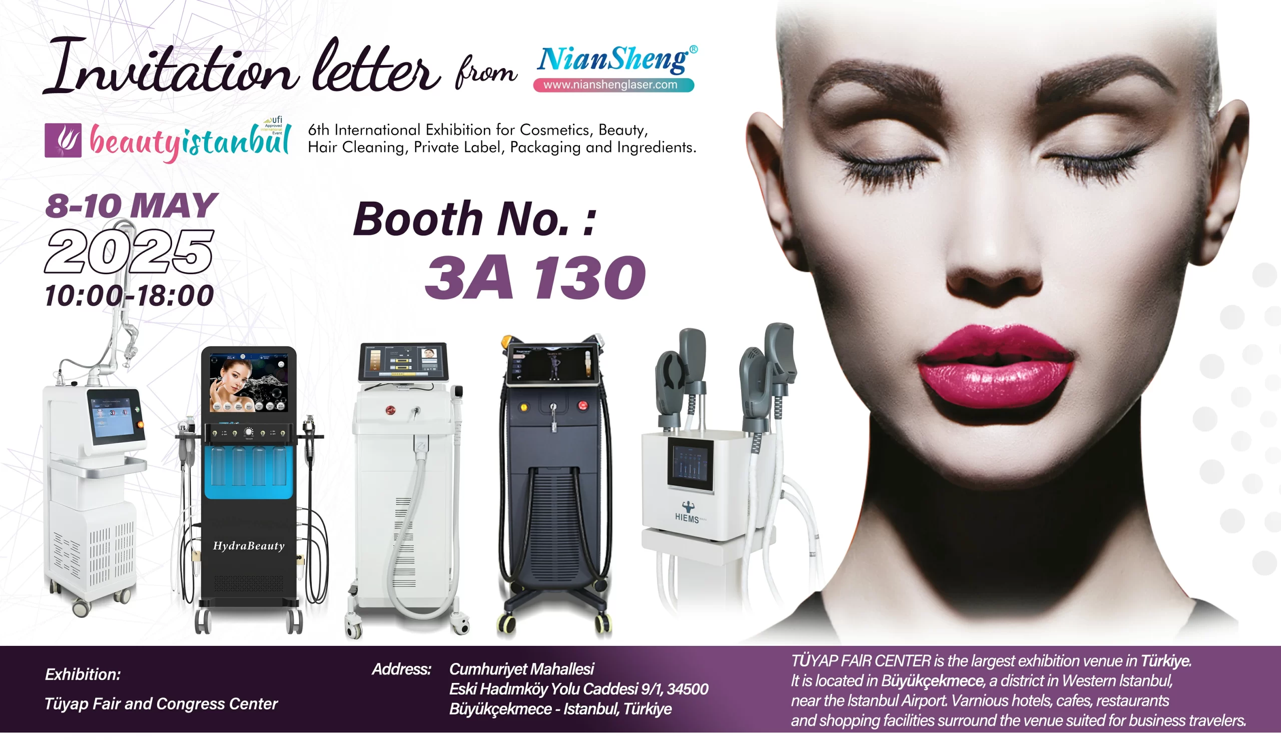 Niansheng will exhibit at Beauty Istanbul 2025, showcasing its OEM/ODM beauty devices at Booth 3A-130 from May 8 to 10. Visit us to explore business cooperation opportunities.